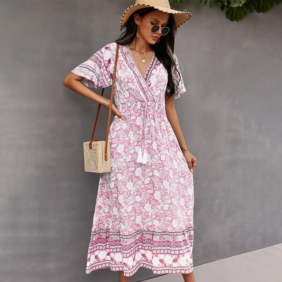 ROBE FLEURIE STYLE BAPTÊME - Rose