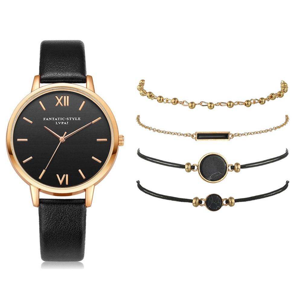 Ensemble de 5 pièces montre + bracelets - Noir