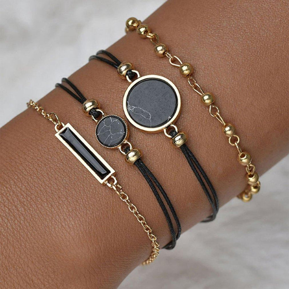 Ensemble de 5 pièces montre + bracelets - Noir