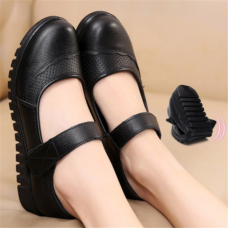Mocassins plats en cuir orthopédique pour femmes