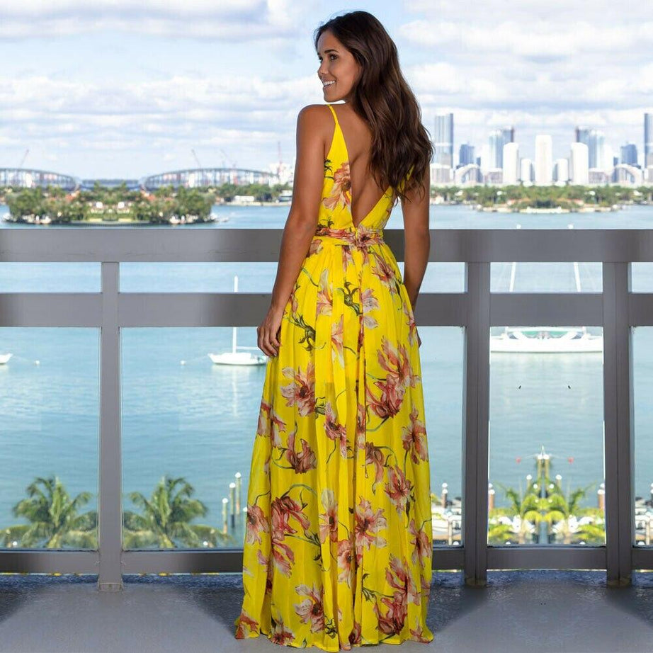 Robe d'été longue fleurie - Vert