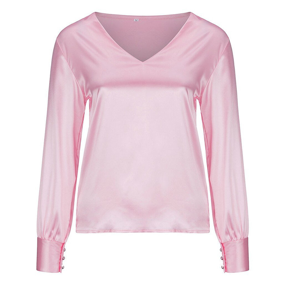 MODACHIC - Chemisier en satin manches longues élégant femme blouse rouge -