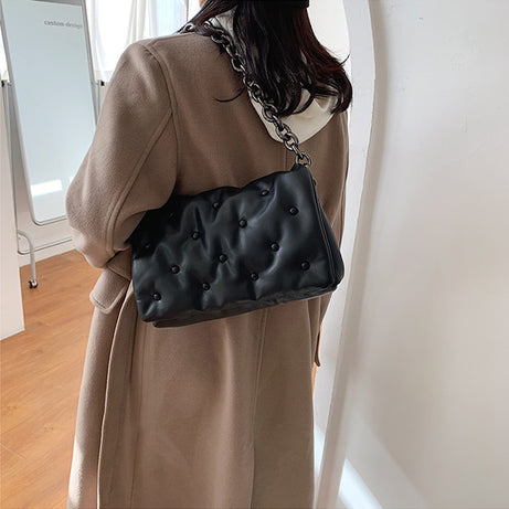 Sac à bandoulière matelassé de luxe pour jeunes femmes noires - Noir