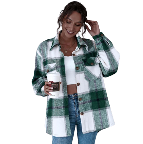 MODACHIC - Surchemise en laine carreaux décontracté oversized