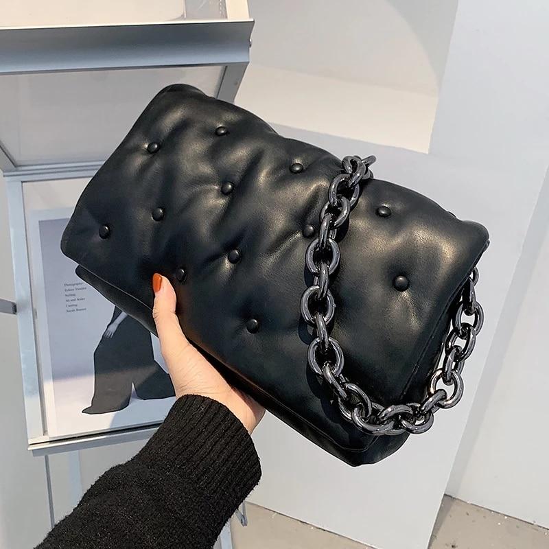 Sac à bandoulière matelassé de luxe pour jeunes femmes noires - Noir