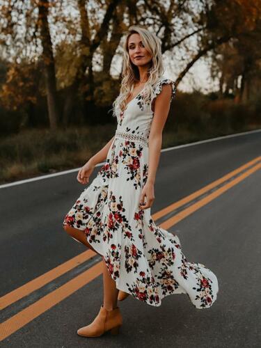 Sexy Vintage-Maxikleid mit Fiesta-Blumendruck