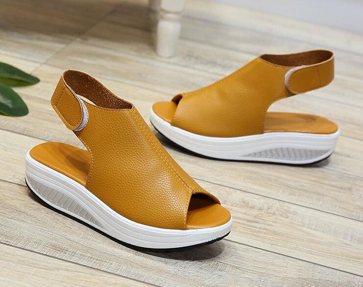 Sandales d'Été en Cuir à Semelles Compensées pour Femme - Spyroo