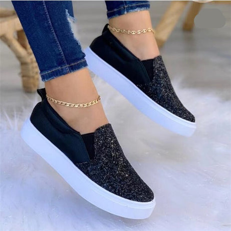 Flache, funkelnde Schuhe mit Strasssteinen für Damen – Palmu