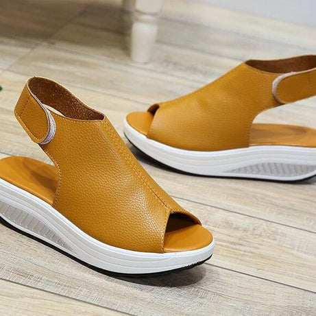 Sandales d'Été en Cuir à Semelles Compensées pour Femme - Spyroo