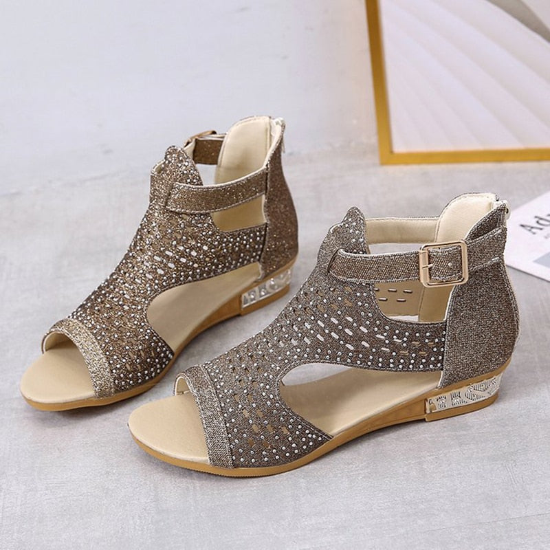 Sandales à Talons Bas avec Strass pour Femme - Zomax