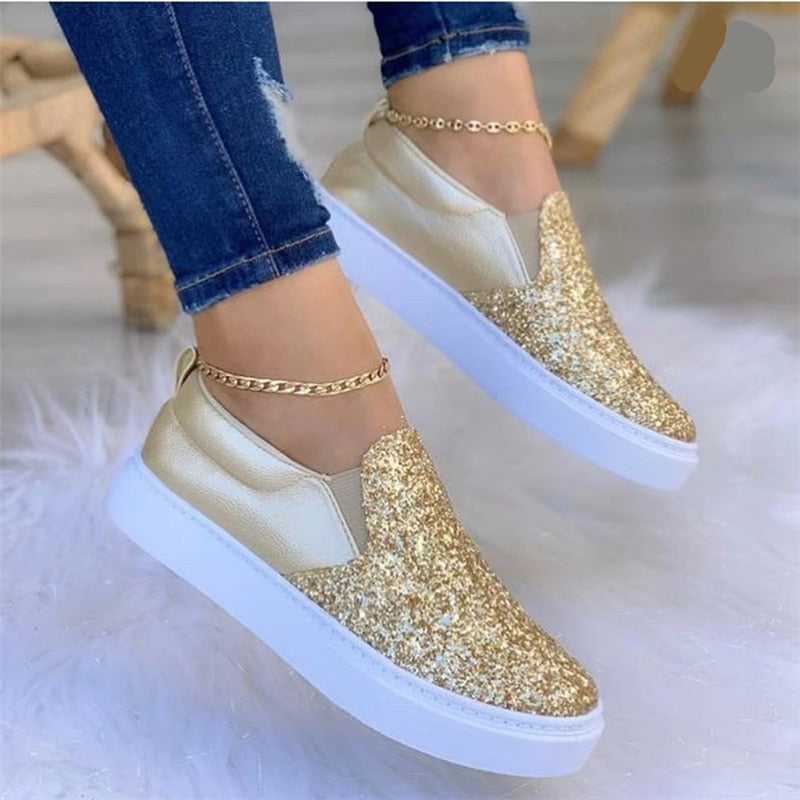 Flache, funkelnde Schuhe mit Strasssteinen für Damen – Palmu