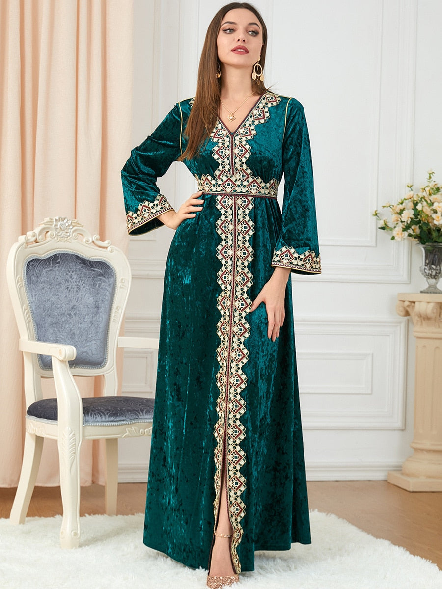 Caftan marocain en velours vert - L'Impériale
