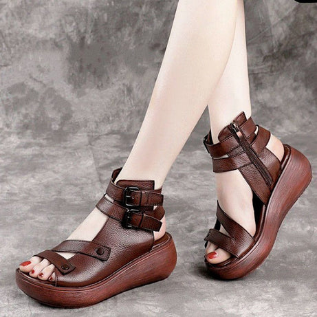 Sandales d'été en cuir Vintage pour Femmes - Flat