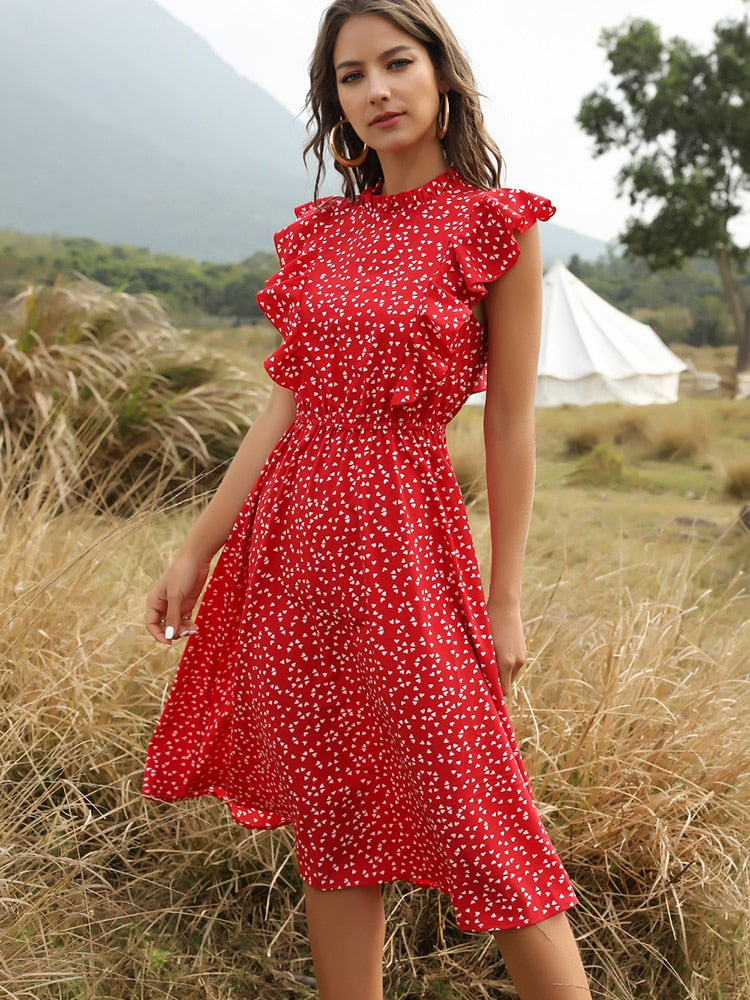 Schickes rotes Bohemian-Kleid