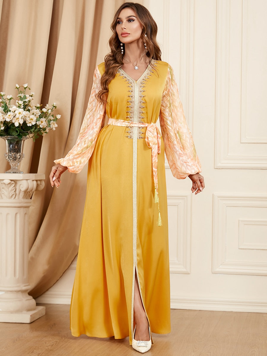 Caftan marocain Fleur de Jasmin - Jaune