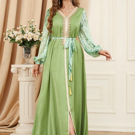 Caftan marocain Fleur de Jasmin - Vert