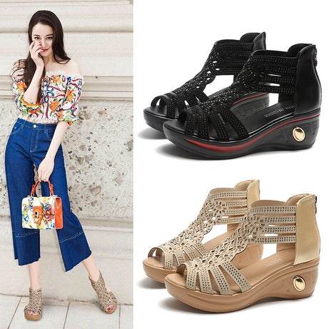 Sandales Romaines Creusées Avec Strass Bouche De Poisson