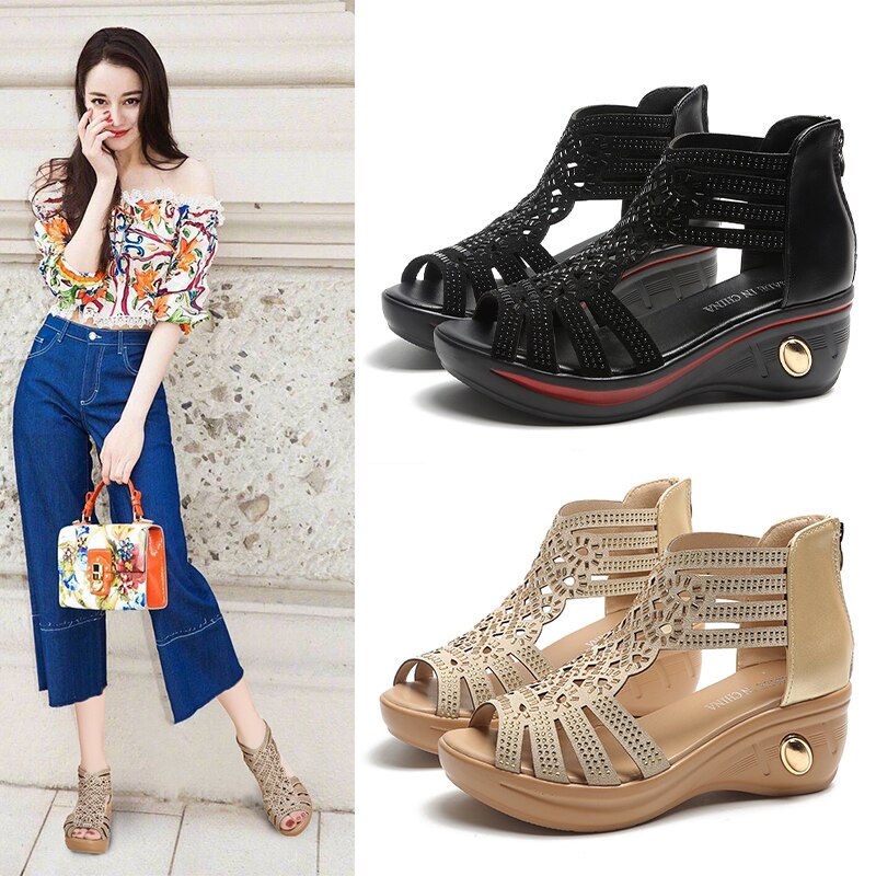 Sandales Romaines Creusées Avec Strass Bouche De Poisson