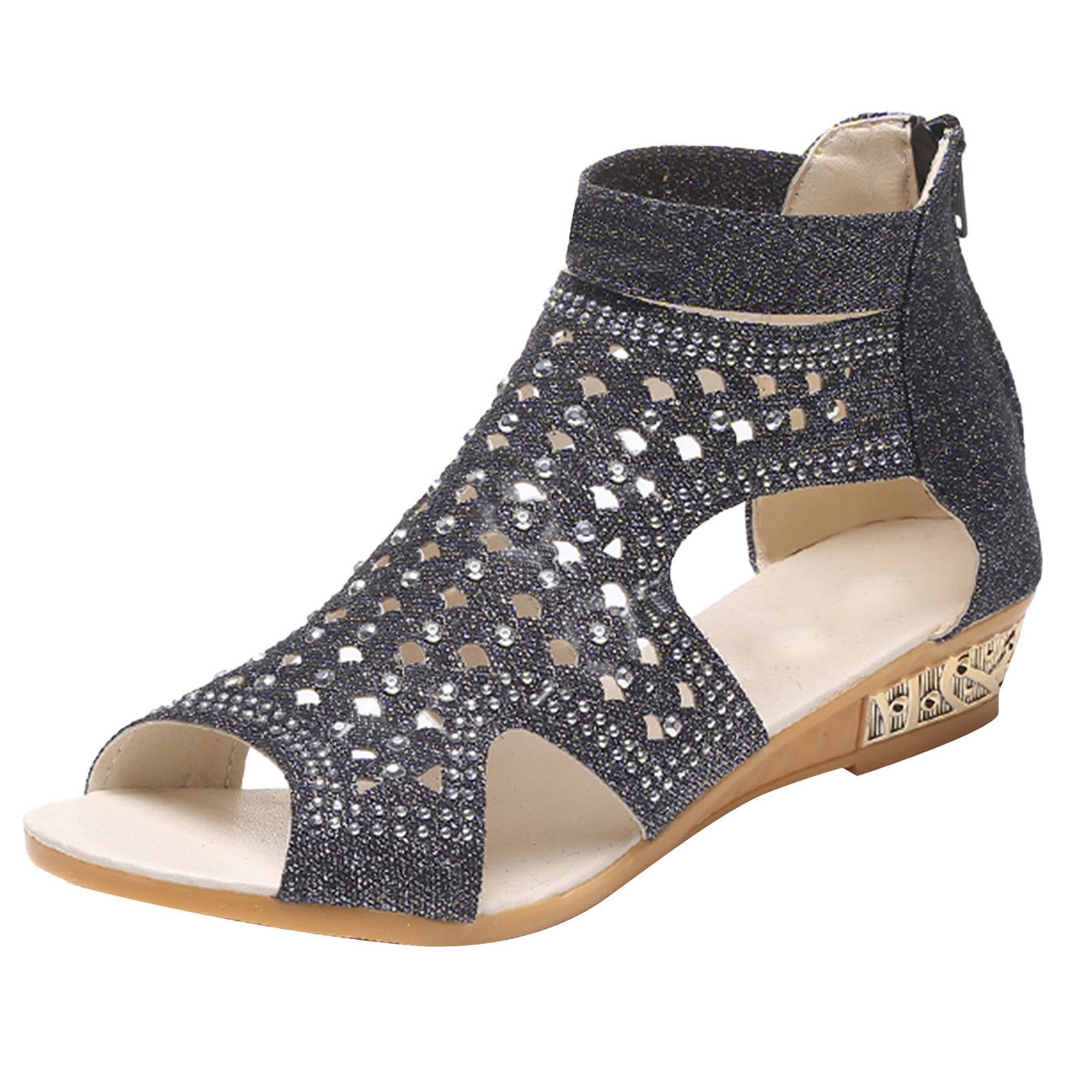 Sandales à Talons Bas avec Strass pour Femme - Zomax