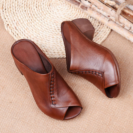 Mules à talons épais à couture à bout ouvert