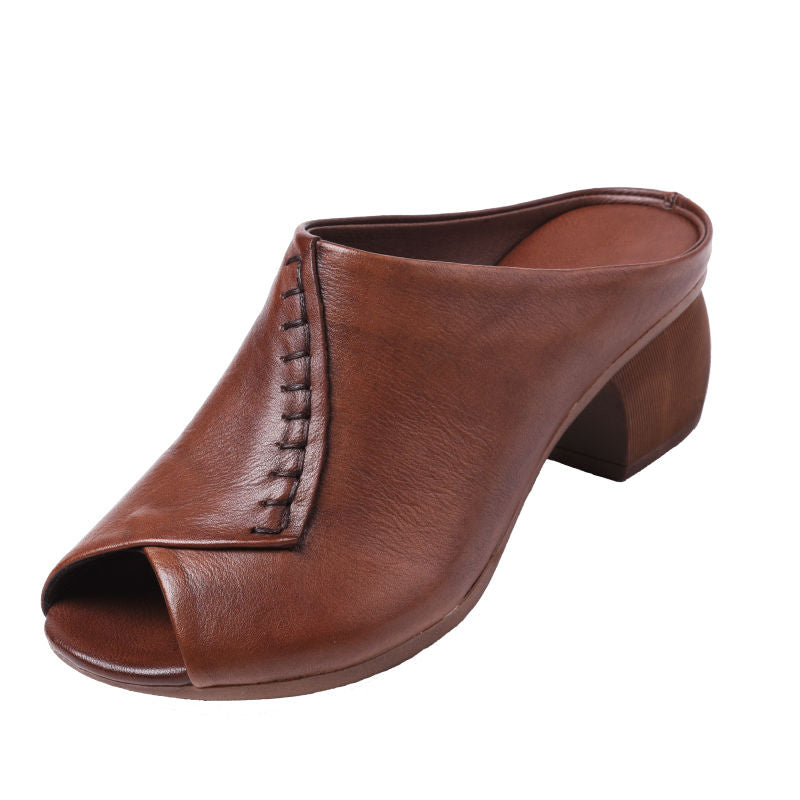 Mules à talons épais à couture à bout ouvert