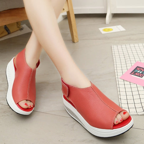 Sandales d'Été en Cuir à Semelles Compensées pour Femme - Spyroo