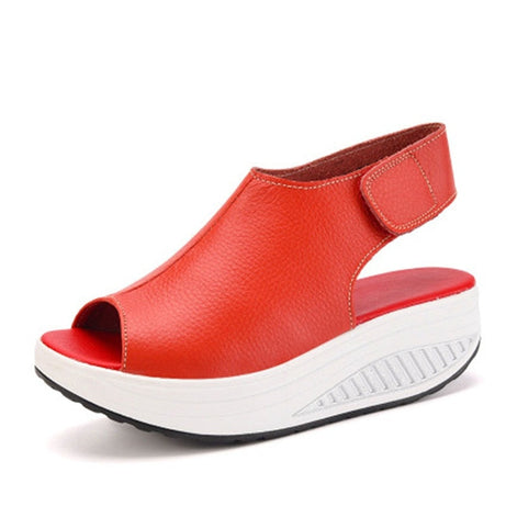 Sandales d'Été en Cuir à Semelles Compensées pour Femme - Spyroo