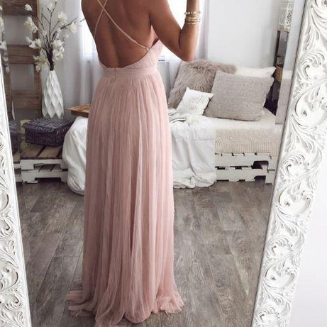 Robe Longue Effet Voile - Rose Nude