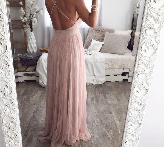 Robe Longue Effet Voile - Rose Nude