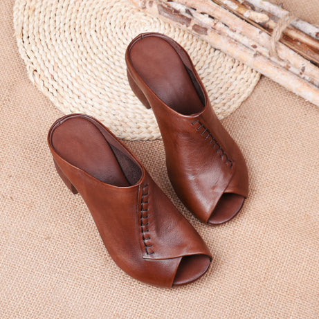 Mules à talons épais à couture à bout ouvert