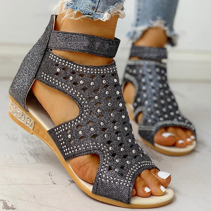 Sandales à Talons Bas avec Strass pour Femme - Zomax