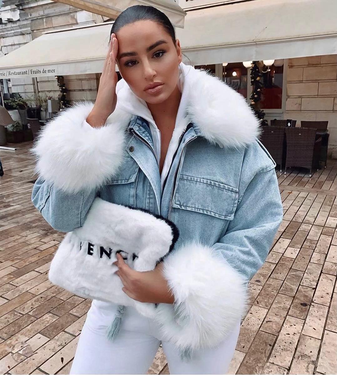 MODACHIC - Veste en jean à bordure en fourrure