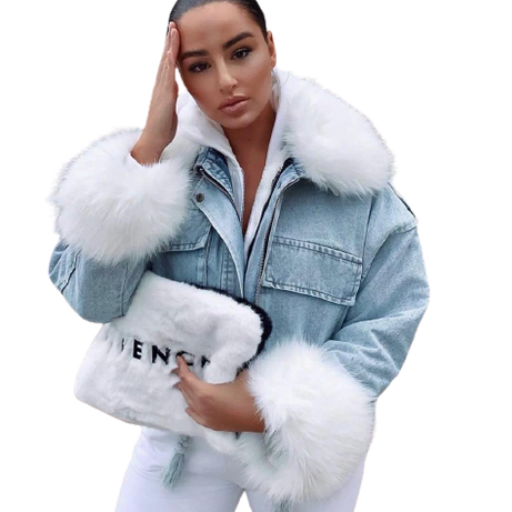 MODACHIC - Veste en jean à bordure en fourrure