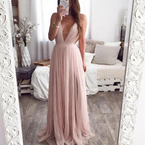 Robe Longue Effet Voile - Rose Nude