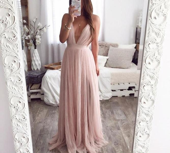 Robe Longue Effet Voile - Rose Nude
