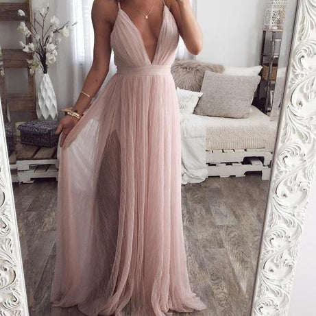 Robe Longue Effet Voile - Rose Nude